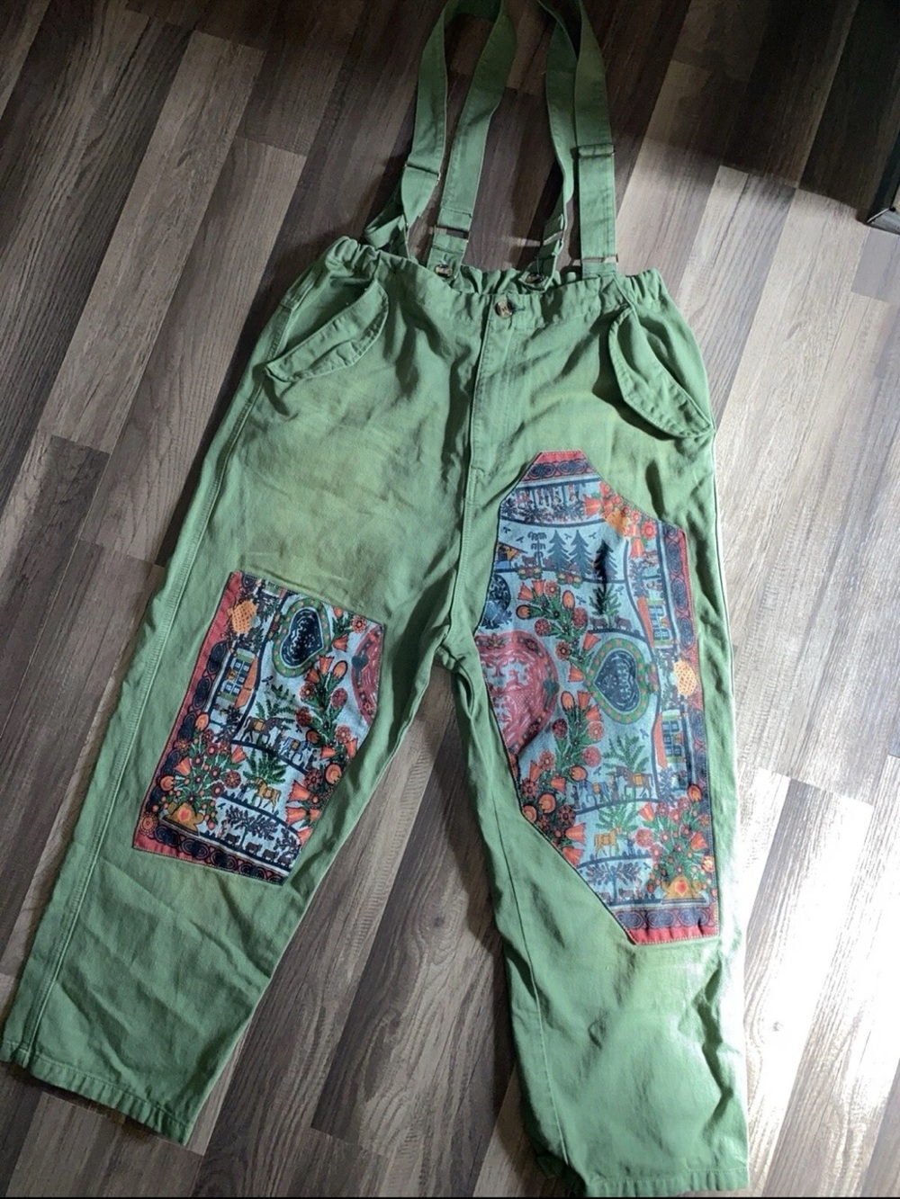 Monthorigin Large Casual Women’s Green Hippie Bib Overalls Floral Print